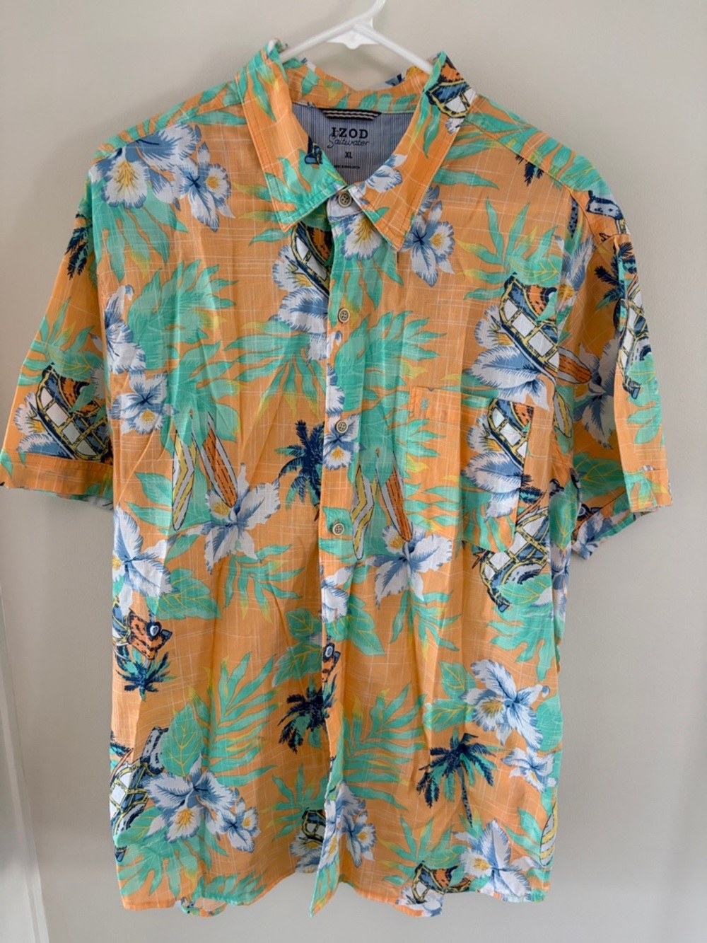 Izod Orange Tropical Floral Short-Sleeve Button-Down Shirt